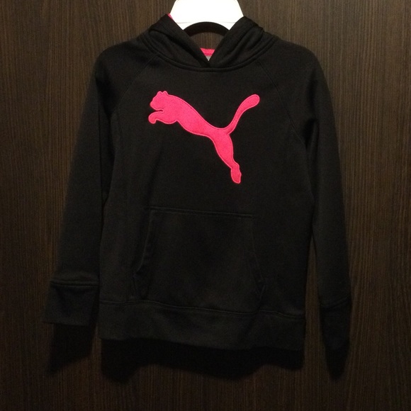 Girls Dark Pink and Black Puma Pull over hoodie - Picture 2 of 4